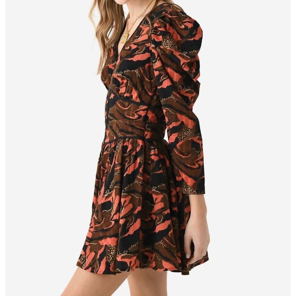 Cleobella Reagen Puff Sleeve V-Neck Mini Dress - Canyon Fit & Flare, Medium New - Picture 4 of 4
